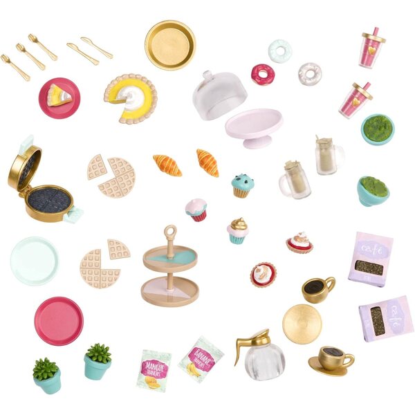Lori Accessories Minipuppen 15 cm – Kaffeeset mit Süßigkeiten, Getränken und Dekorationen