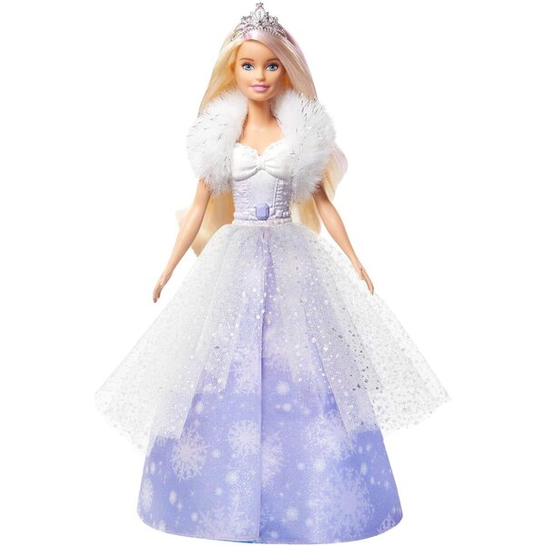 Barbie Dreamtopia Prinzessin mit beflocktem Kleid und blonden Haaren mit rosa Highlights