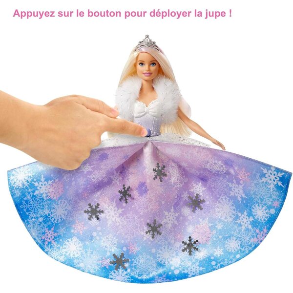 Barbie Dreamtopia Prinzessin mit beflocktem Kleid und blonden Haaren mit rosa Highlights