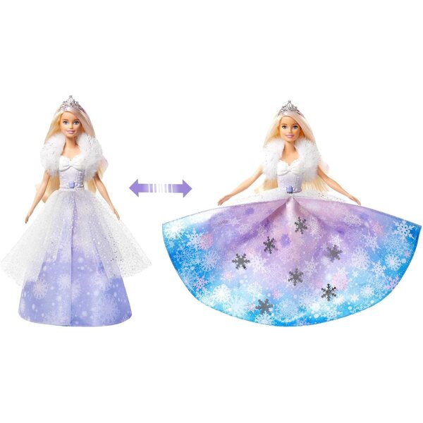 Barbie Dreamtopia Prinzessin mit beflocktem Kleid und blonden Haaren mit rosa Highlights
