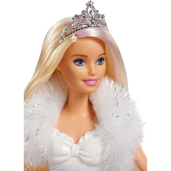 Barbie Dreamtopia Prinzessin mit beflocktem Kleid und blonden Haaren mit rosa Highlights