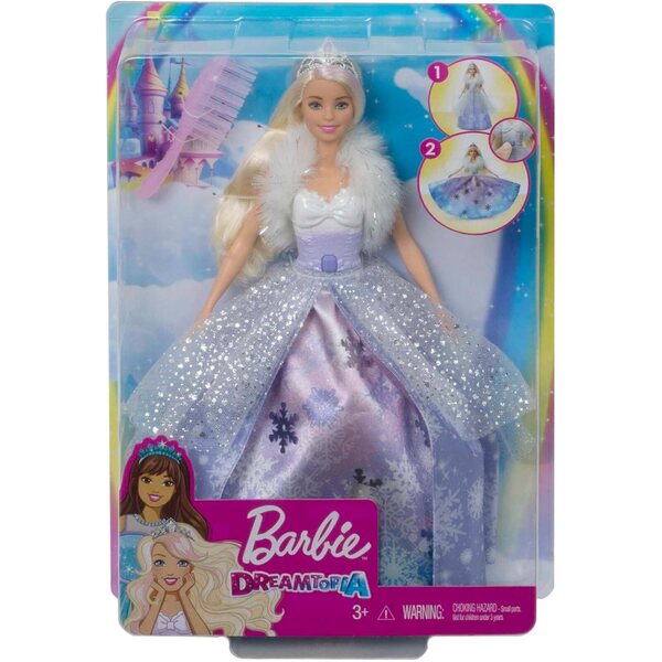 Barbie Dreamtopia Prinzessin mit beflocktem Kleid und blonden Haaren mit rosa Highlights
