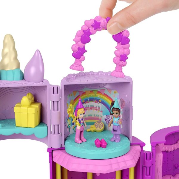 Polly Pocket Einhorn-Geburtstagstorte mit 3 Etagen, 25 Überraschungen und 2 Minifiguren