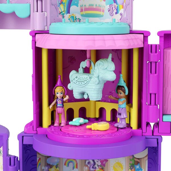 Polly Pocket Einhorn-Geburtstagstorte mit 3 Etagen, 25 Überraschungen und 2 Minifiguren