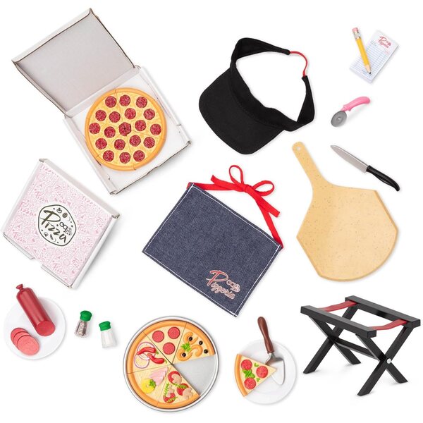 Zubehör für 46-cm-Puppen – Pizza-Set mit Klapptisch und Schürze Our Generation