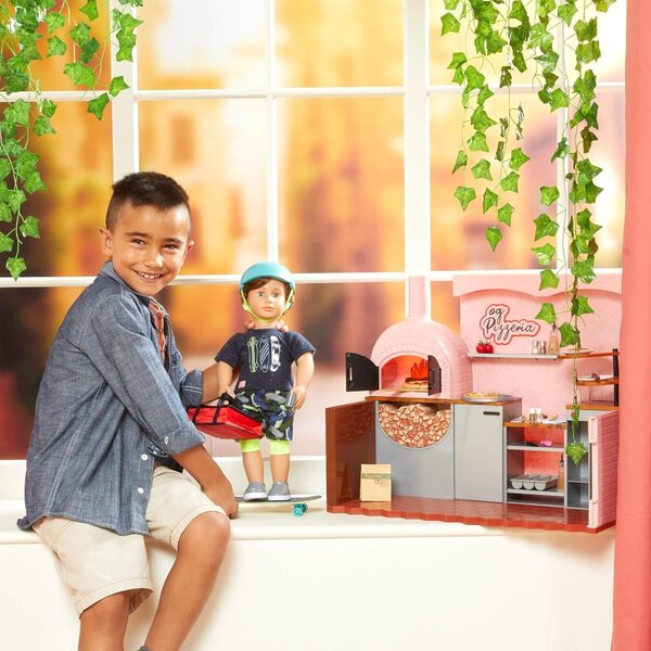 Zubehör für 46-cm-Puppen – Pizza-Set mit Klapptisch und Schürze Our Generation