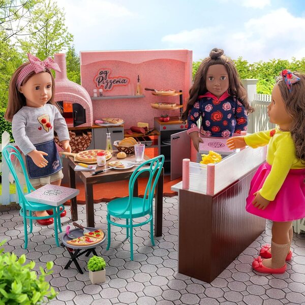 Zubehör für 46-cm-Puppen – Pizza-Set mit Klapptisch und Schürze Our Generation