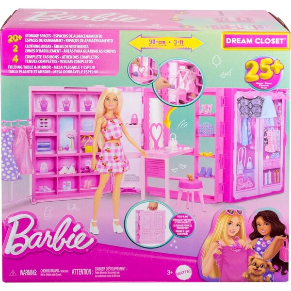 Barbie Dream Closet: Armadio Giochi 0,9m con 25+ pezzi, 4 Look Completi e Accessori