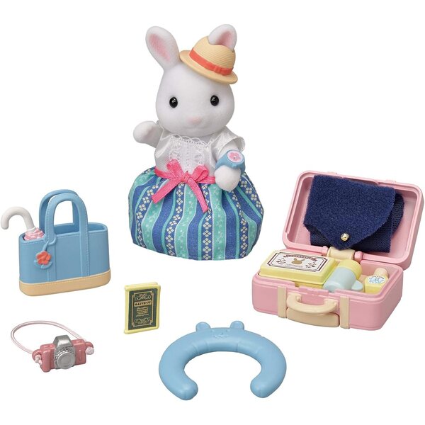 Sylvanian Families Maman Lapin Neige mit Wochenendkoffer und Reisezubehör
