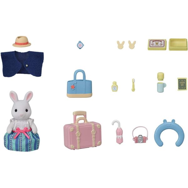 Sylvanian Families Maman Lapin Neige mit Wochenendkoffer und Reisezubehör