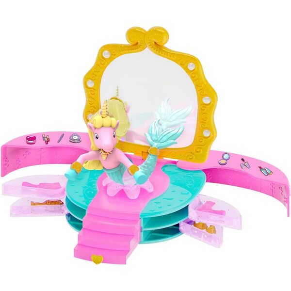 Galupy Mermaid Salon de beauté mit Licorne-Meerjungfrau-Figur und einzigartigen Accessoires