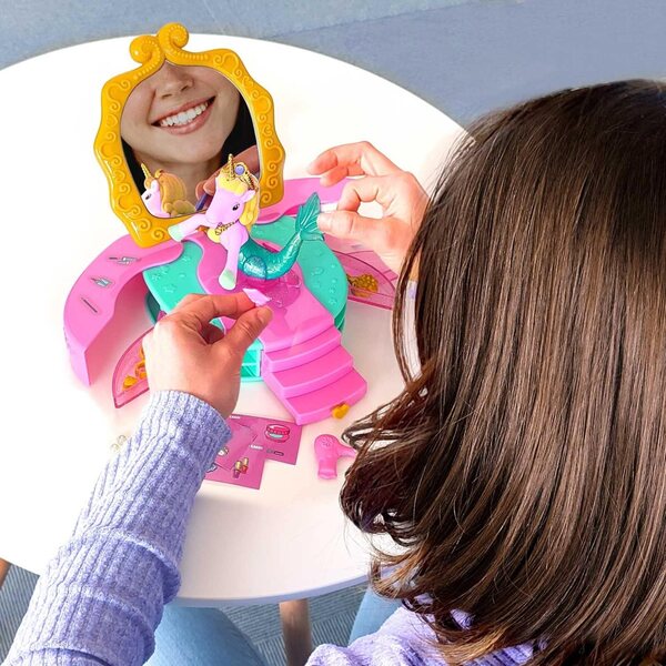 Galupy Mermaid Salon de beauté mit Licorne-Meerjungfrau-Figur und einzigartigen Accessoires