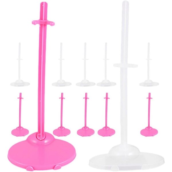 MAGICLULU Puppenständer mit breiter Basis, 12 transparente und rosa Teile, stabil und robust