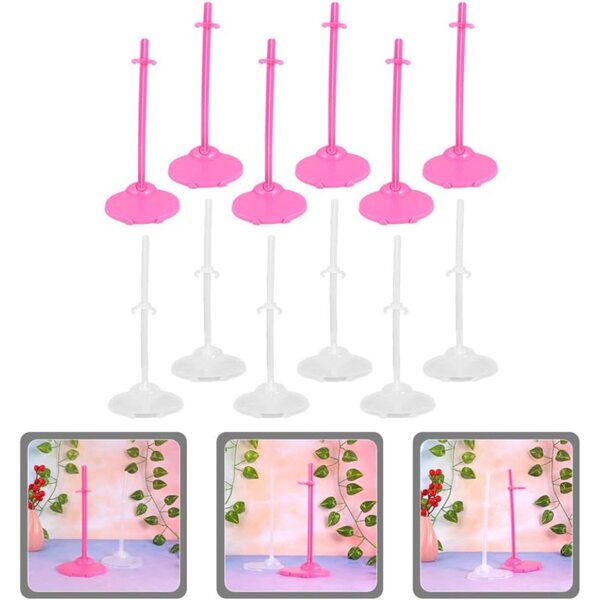 MAGICLULU Puppenständer mit breiter Basis, 12 transparente und rosa Teile, stabil und robust