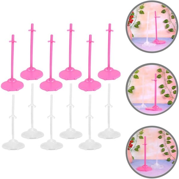 MAGICLULU Puppenständer mit breiter Basis, 12 transparente und rosa Teile, stabil und robust