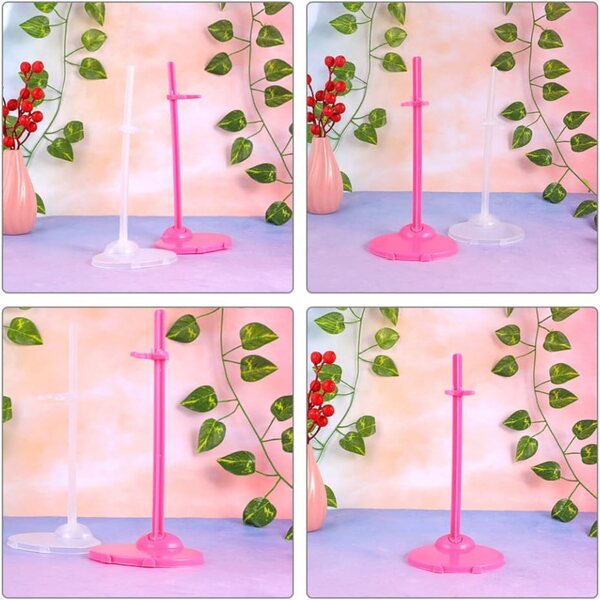 MAGICLULU Puppenständer mit breiter Basis, 12 transparente und rosa Teile, stabil und robust