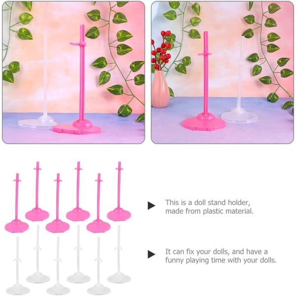MAGICLULU Puppenständer mit breiter Basis, 12 transparente und rosa Teile, stabil und robust