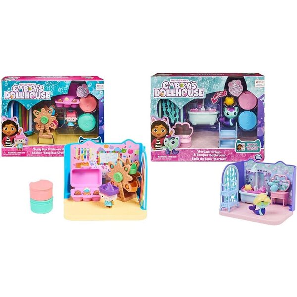 Gabby's Deluxe Puppenhaus-Spielset: Dunkelblaues Badezimmer und Kinder-Werkstattbox