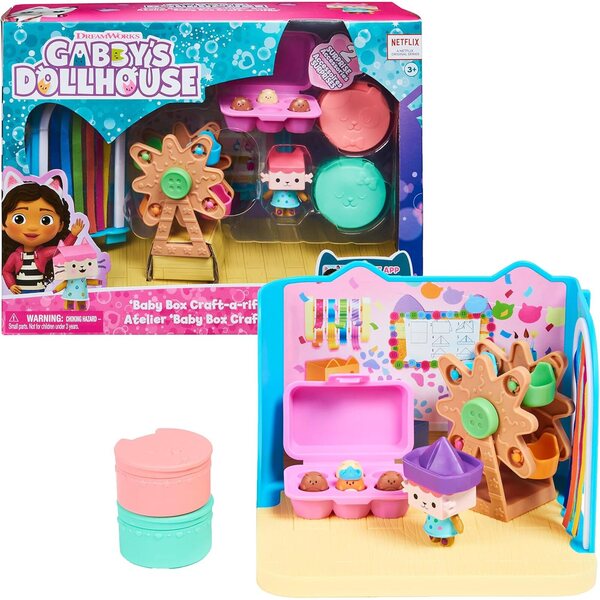 Gabby's Deluxe Puppenhaus-Spielset: Dunkelblaues Badezimmer und Kinder-Werkstattbox