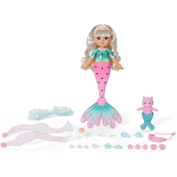 BABY born Glam Up Sparkle Meerjungfrau mit UV-Effekt für langes Haar und kreativen Accessoires