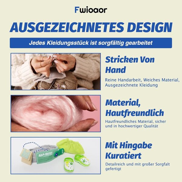 5-teiliges Set aus Bio-Baumwolle für 15–17 cm große Puppen mit Mütze, Stiefeln und Rucksack