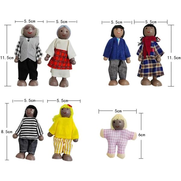 Sarini Family Set 7 Personen aus Holz für Puppenhaus, kreatives Spiel für Kinder