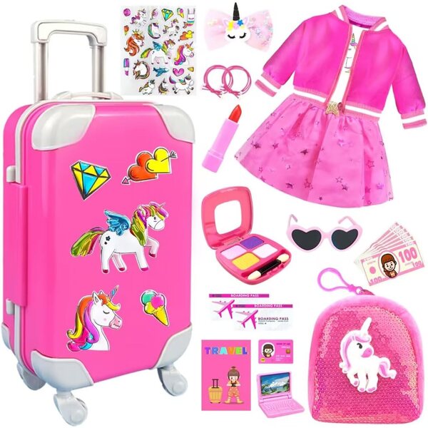 Set 23 accessori per bambola 45,7 cm: abiti, valigia, occhiali e trucchi per gioco creativo