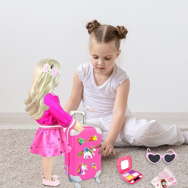 Set 23 accessori per bambola 45,7 cm: abiti, valigia, occhiali e trucchi per gioco creativo