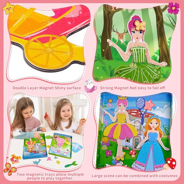 Magnetisches Ballerina-Meerjungfrau-Puppenset, 82-teilig, Reisespiel für Kinder von 3–7 Jahren