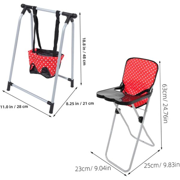 Set Accessori per Bambole UPKOCH: Seggiolone Rosso e Altalena per Gioco Immaginativo