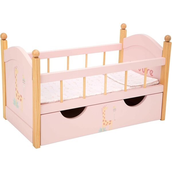 Arias Letto in Legno per Bambole con Cassetto, Cuscino e Copriletto - 52,5x29,5x32 cm