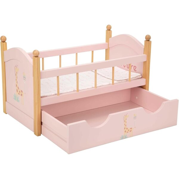 Arias Letto in Legno per Bambole con Cassetto, Cuscino e Copriletto - 52,5x29,5x32 cm