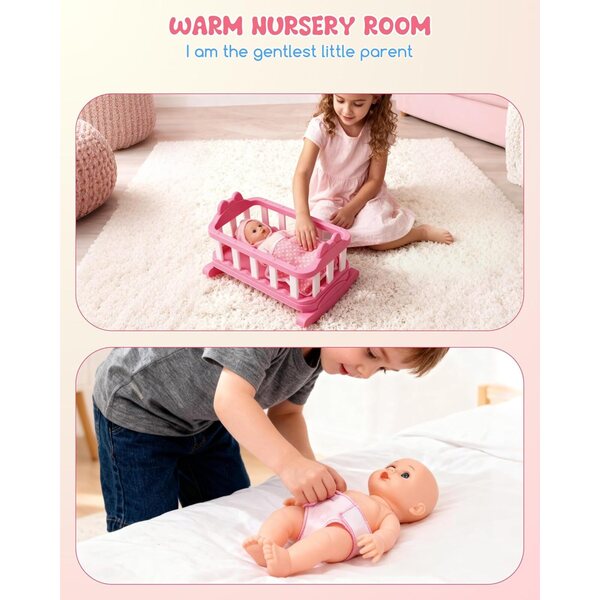 31-teiliges Babypuppen-Spielset mit Kinderwagen, Wiege, Hochstuhl und Zubehör für Mädchen