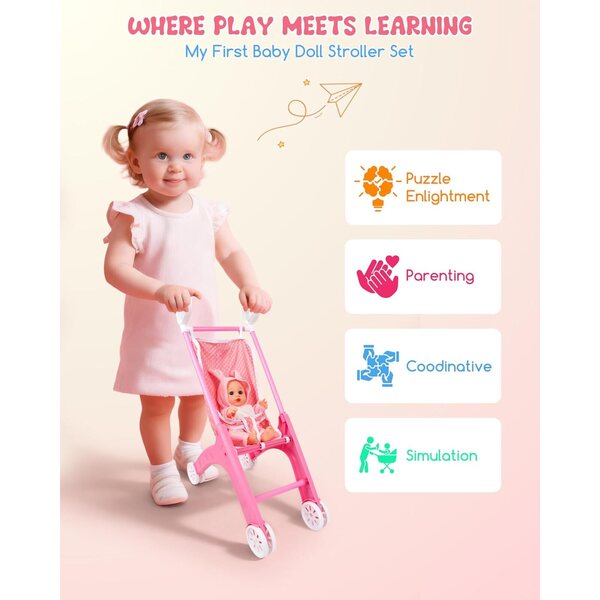 31-teiliges Babypuppen-Spielset mit Kinderwagen, Wiege, Hochstuhl und Zubehör für Mädchen