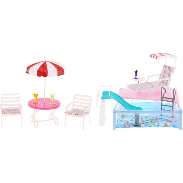 Pool-Spielset für Puppen mit Rodel, Liegestühlen und Badezimmerzubehör