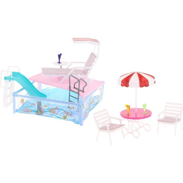 Pool-Spielset für Puppen mit Rodel, Liegestühlen und Badezimmerzubehör