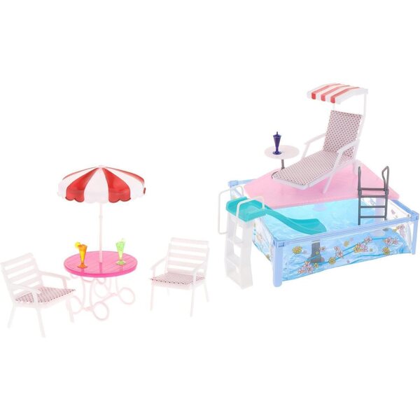 Pool-Spielset für Puppen mit Rodel, Liegestühlen und Badezimmerzubehör
