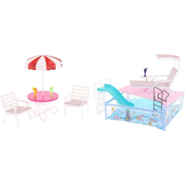 Pool-Spielset für Puppen mit Rodel, Liegestühlen und Badezimmerzubehör