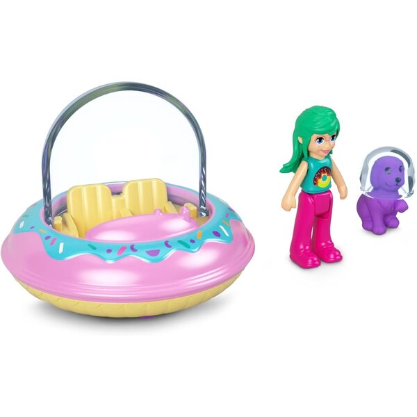 Polly Pocket Mini-Metallfahrzeug mit Figur, Tier und Weltraumhelm