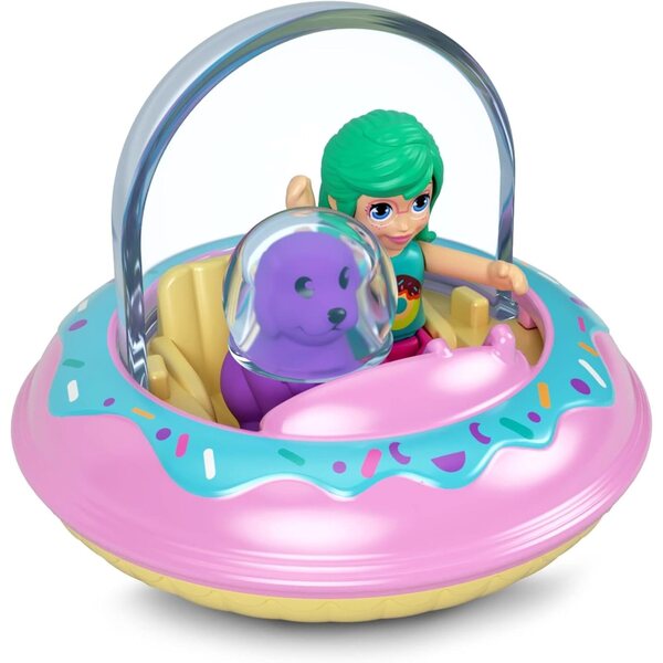 Polly Pocket Mini-Metallfahrzeug mit Figur, Tier und Weltraumhelm