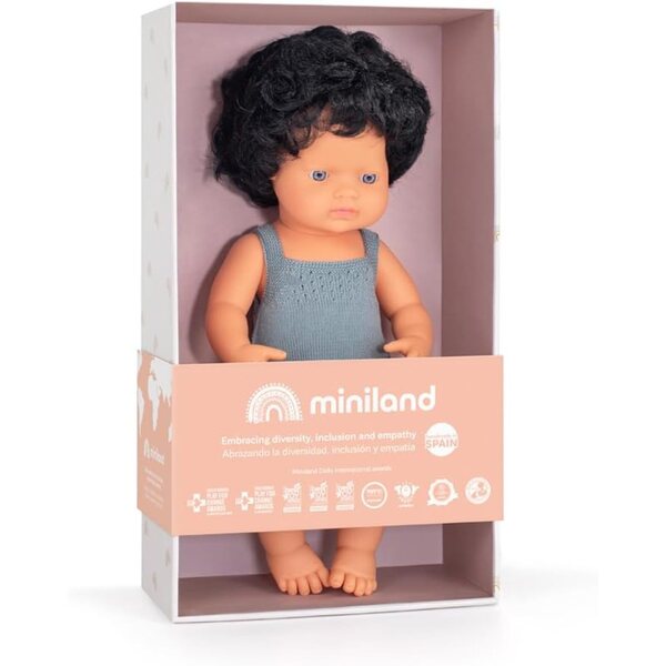 Miniland Kaukasische Lockenhaarpuppe 38 cm, handgefertigt mit Vanilleduft