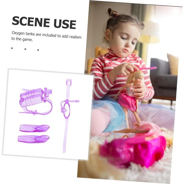 VICASKY Kit di Immersione per Bambole 28 cm con Occhialini, Pinne e Bombole Ossigeno in Plastica