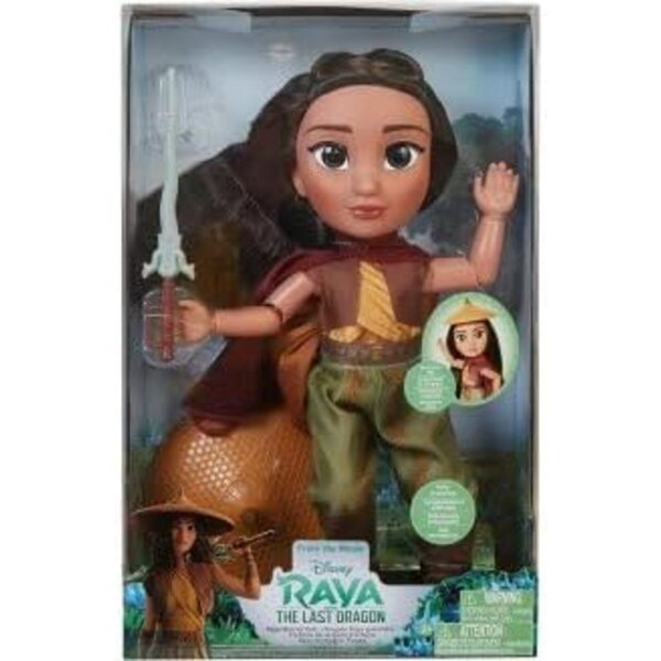 Große 38 cm große Raya-Kriegerpuppe mit offizieller Disney-Kleidung und Accessoires