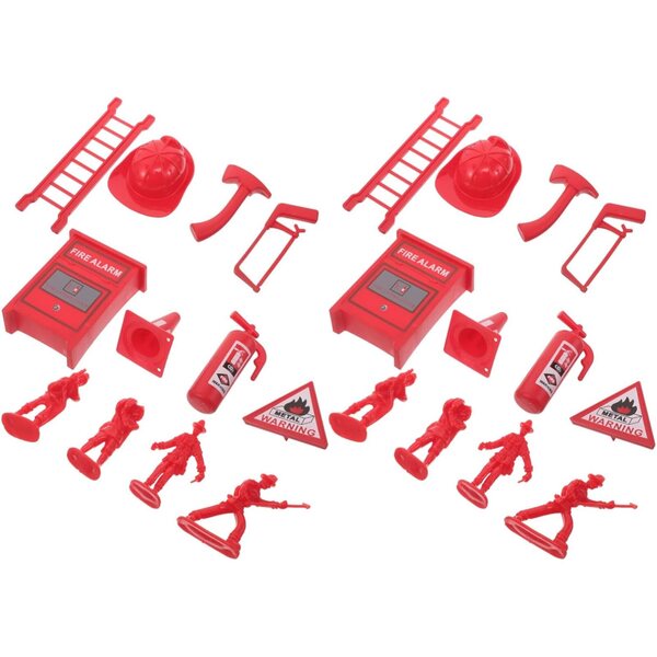 Set mit 5 Miniatur-Feuerwehrspielzeugen mit Feuerlöschern für Puppenhäuser und Rollenspiele