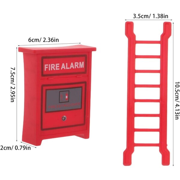 Set mit 5 Miniatur-Feuerwehrspielzeugen mit Feuerlöschern für Puppenhäuser und Rollenspiele
