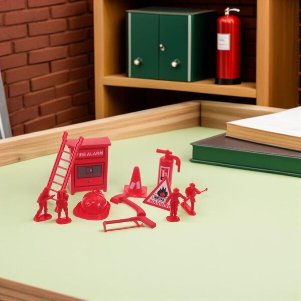 Set mit 5 Miniatur-Feuerwehrspielzeugen mit Feuerlöschern für Puppenhäuser und Rollenspiele