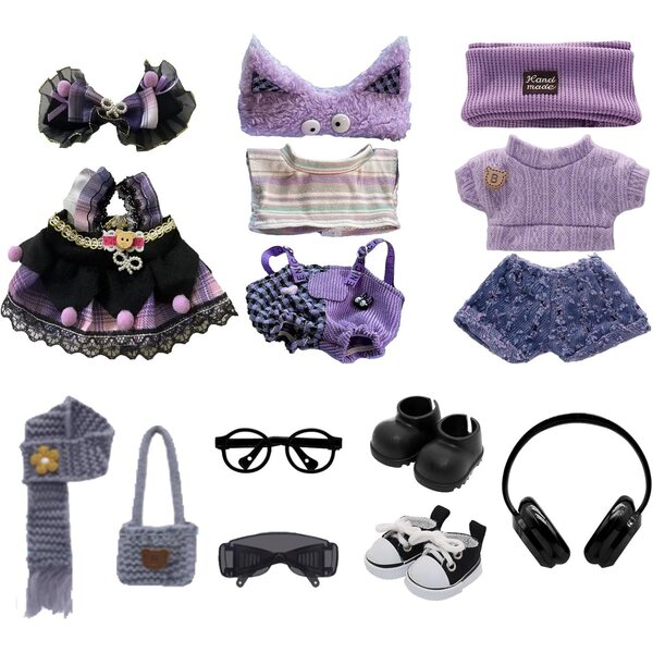 Set mit 10 Accessoires und Kleidungsstücken für die Labubu-Puppe, vollständige und originelle Kleidung und Outfits