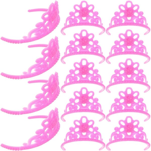 Kit 20 Mini Corone in Plastica Resistenti per Bambole, Accessori Decorativi Rosa 4 cm