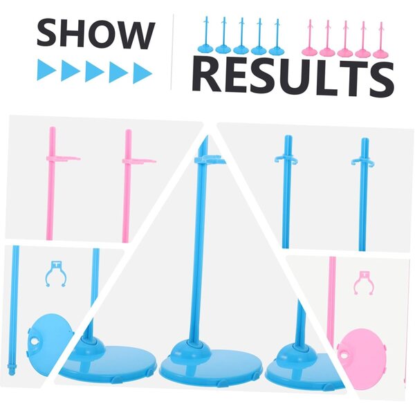 Set 20 Supporti per Bambole in Plastica con Clip Rosa e Blu per Esposizione Stabile