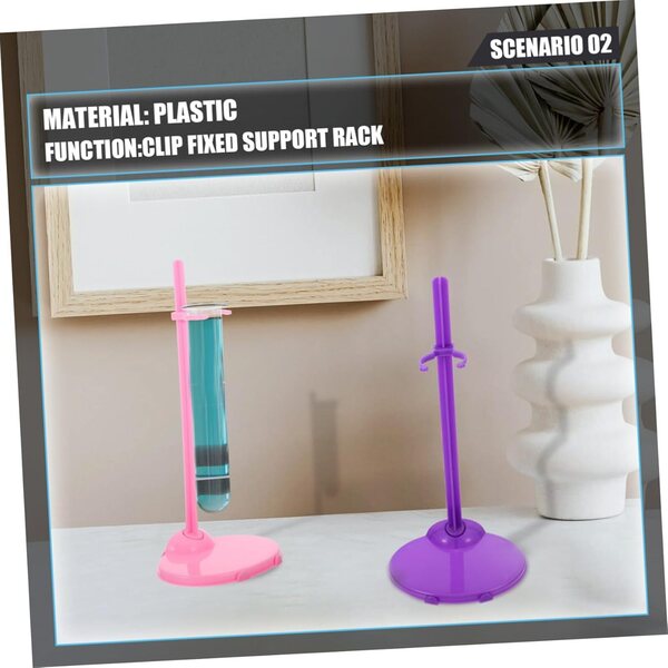 Set 20 Supporti per Bambole in Plastica con Clip Rosa e Blu per Esposizione Stabile
